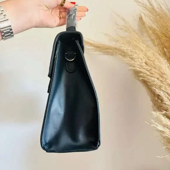 NEW ORLANDI VALENTINO Black Gunmetal Silver Stud Studded Crossbody Bag Purse - Picture 3 of 15